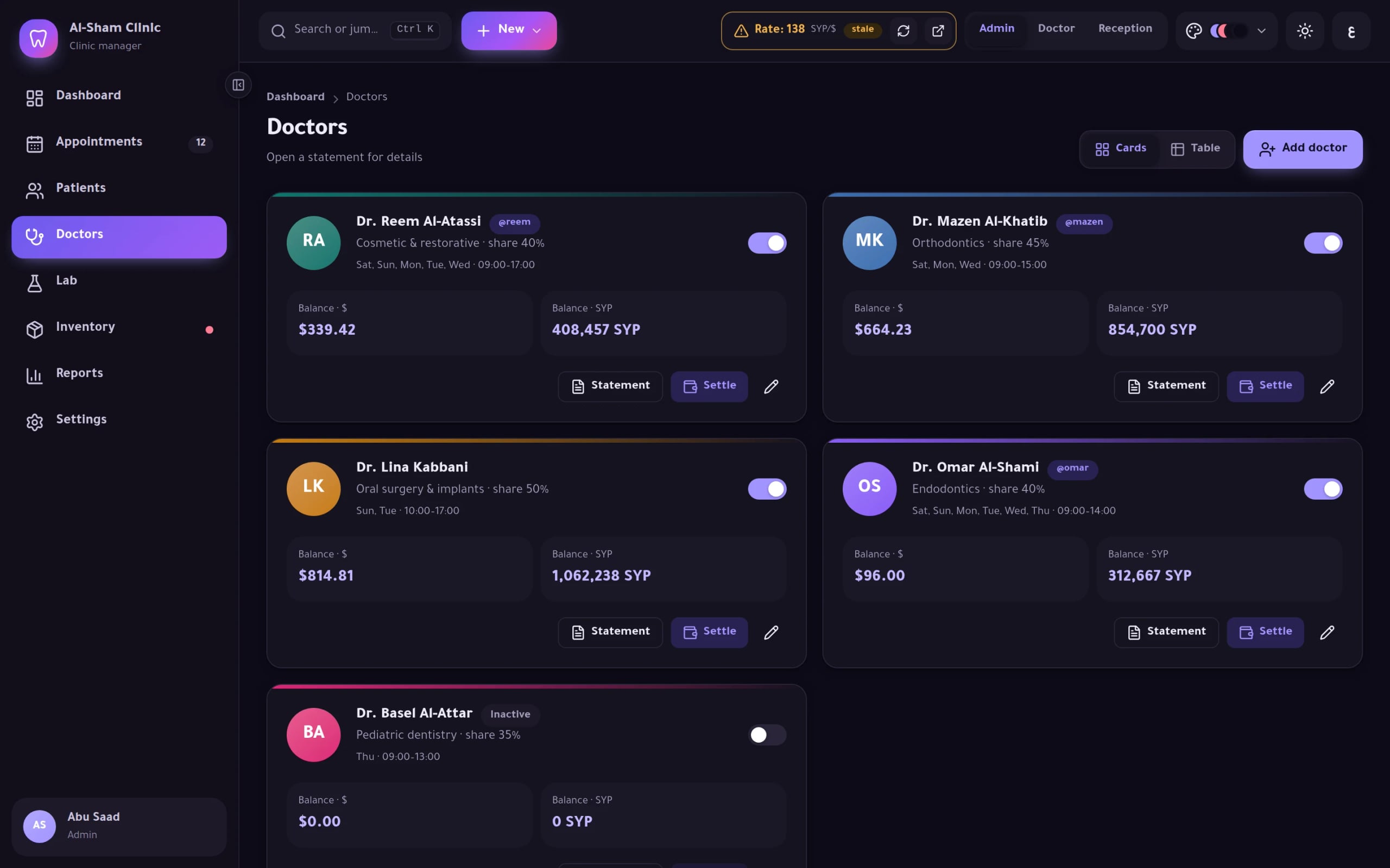 Dentix screenshot: Doctors
